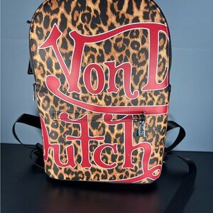 Von Dutch Cheata Print Logo Backpack - Brown & Red